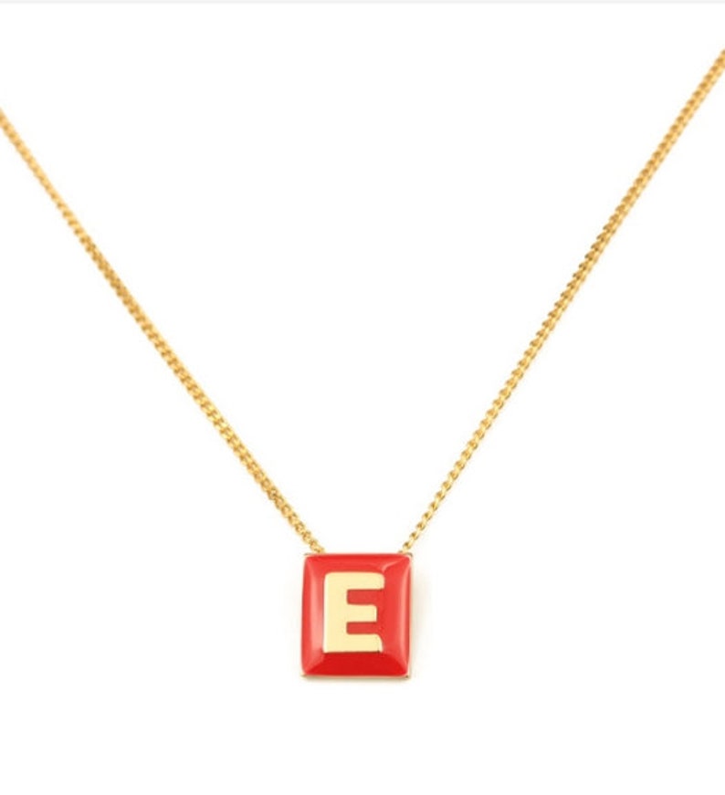 Color Initial Necklace,Square Initial Necklace,Square Plate Necklace,Gold Initial Necklace,Square Necklace,Alphabet Necklace,Letter Necklace