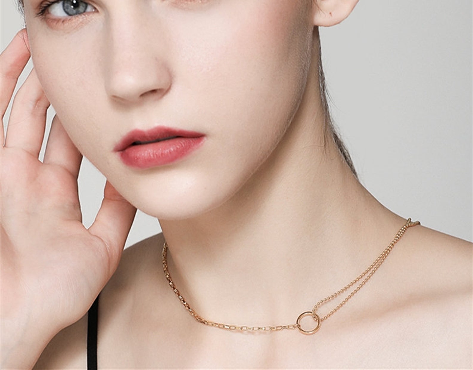 Circle Collarbone Necklace Asymmetrical Necklace Gold Plated Etsy