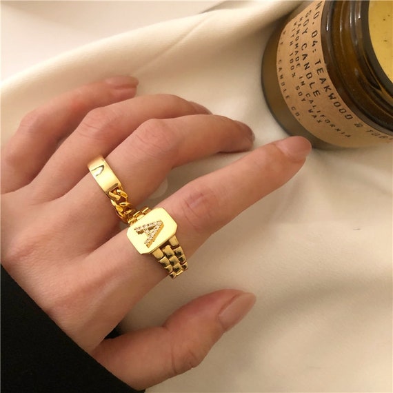 Gold Initial Chain Ring Gold Initial Ring Chunky Initial Ring