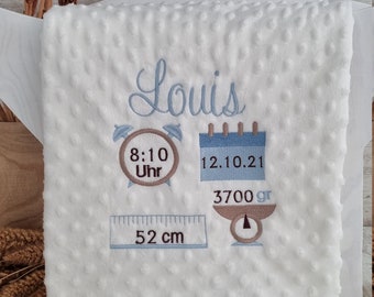 Babydecke personalisiert mit Geburtsdatum. Eignet sich hervorragend als Geschenk für die Geburt oder für die Taufe.