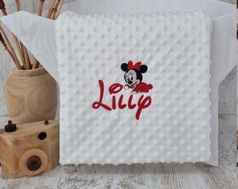 Personalized baby blanket with Minnie Mouse