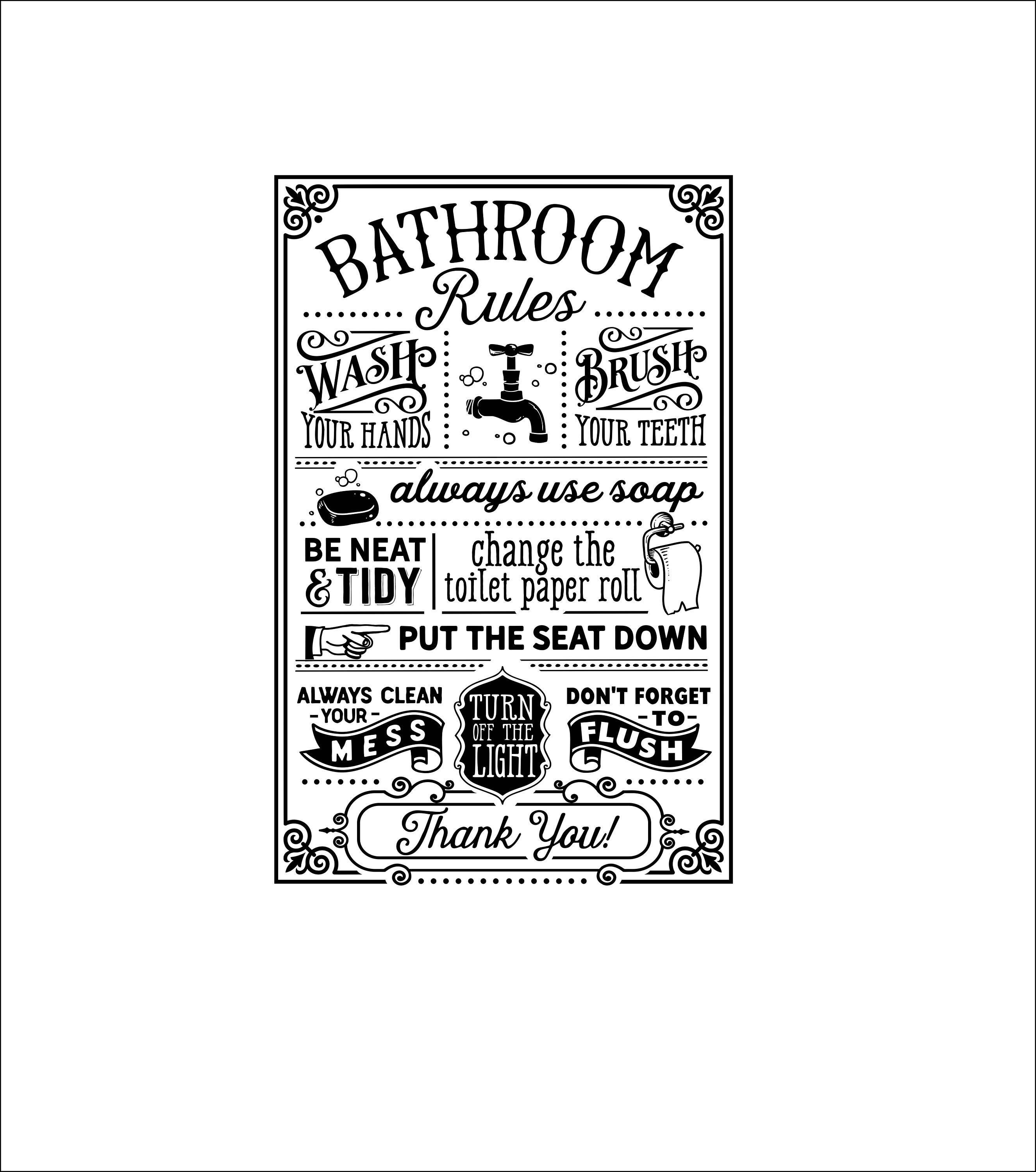 Bathroom Rules Saying Sign Image Clip Art digital download Etsy
