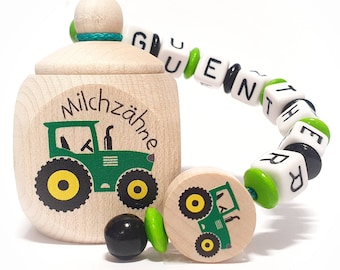 Milk tooth can tractor tractor different bead colors available personalized