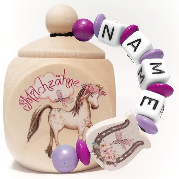 Milchzahndose Pferd Pony verschiedene perlenfarben erhältlich personalisiert