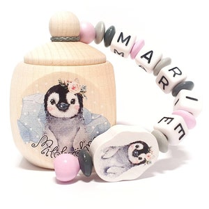 Milk tooth box penguin girl different pearl colors available personalised