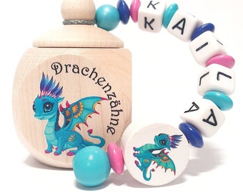Milchzahndose Drache Drachen Mädchen verschiedene perlenfarben erhältlich personalisiert