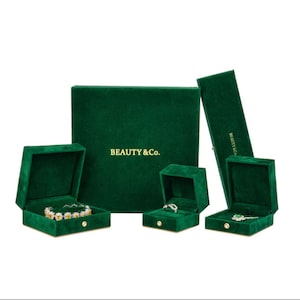 Caixa de joias personalizada de veludo verde escuro, 500 peças, atacado, anel, brinco, pulseira, colar, caixa de joias, embalagem com logotipo