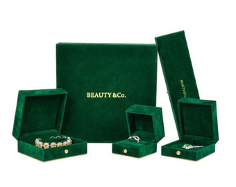 500pcs Custom Dark Green Velvet Jewelry Box wholesale Ring Earring Bracelet Necklace Box Jewellery Packaging With Logo