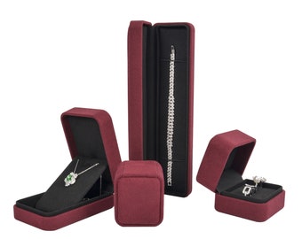 500pcs Red Custom Logo Printed Luxury Microfiber Ring Earring Bracelet Necklace Packaging Jewelry Box