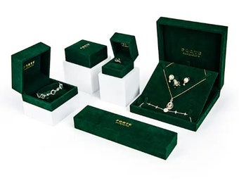 300 PCS Green custom necklace bangle packaging jewelry box suede velvet ring box with logo