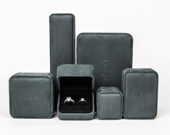 500 Dark Grey Custom Suede Jewelry Boxes With Outer Box Jewelry Packaging Box  Luxury Bangle Bracelet Earring Necklace Ring