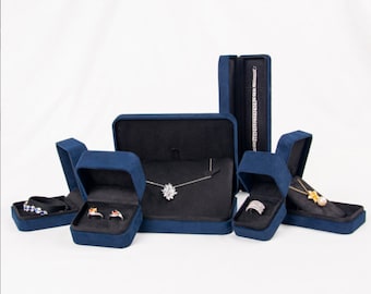 500 Dark Blue Custom Suede Jewelry Boxes With Outer Box Jewelry Packaging Box  Luxury Bangle Bracelet Earring Necklace Ring