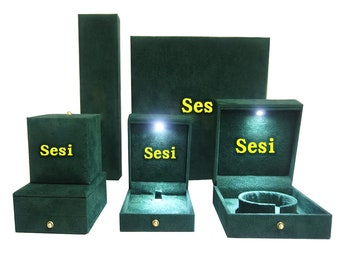 500 Dark Green Custom Suede Jewelry LED light Boxes    Luxury Bangle Bracelet Earring Necklace Ring