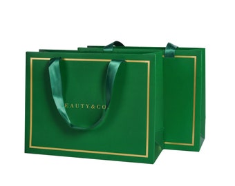 Luxury Ribbon Handle Boutique Shopping Packaging Custom Printed Tote Paper Gift Bags With Logo