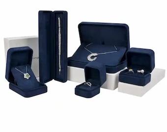 500 Dark Blue +dark blue insert Custom Suede Jewelry Boxes With Outer Box  Luxury Bangle Bracelet Earring Necklace Ring