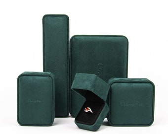 500 Dark Green Custom Suede Jewelry Boxes With Outer Box Jewelry Packaging Box  Luxury Bangle Bracelet Earring Necklace Ring