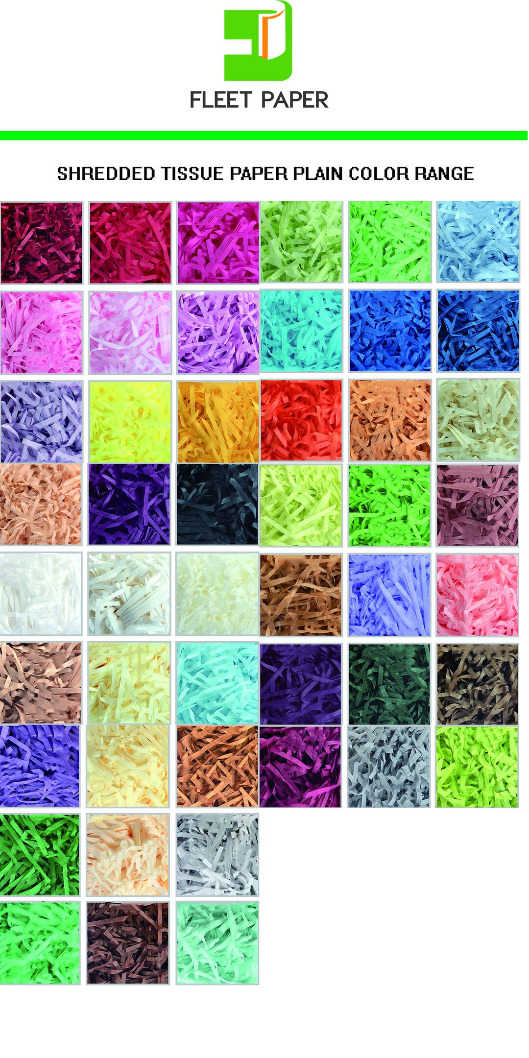 48 COLORS Shredded Tissue Paper Shred Gift Basket Hamper Box Filler