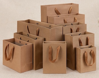 100 Brown paper bags Cardboard Packaging  Gift Paper Bags Reusable Shopping Paper Bag with custom logo