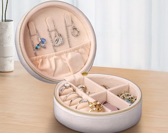 500 Custom logo  Flannel  Travel Jewelry Case for Necklace Earrings Rings Round Box Organizer with Zipper Portable Jewelry Box