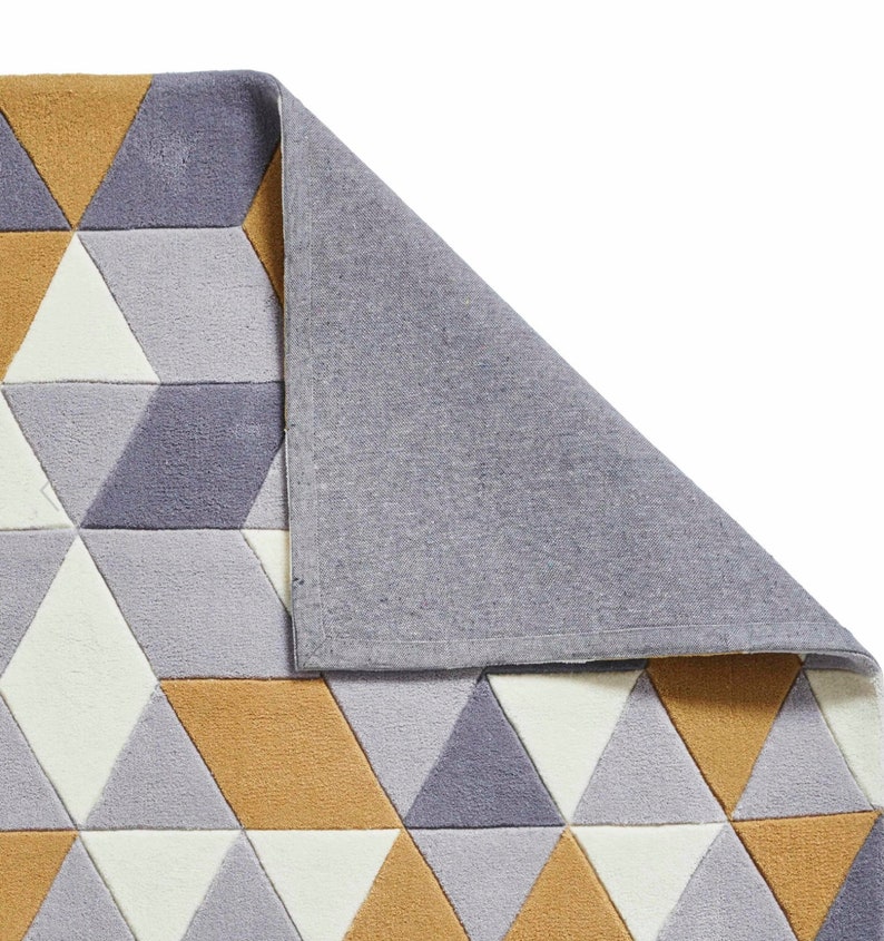 Grey and mustard geometric retro rug Etsy