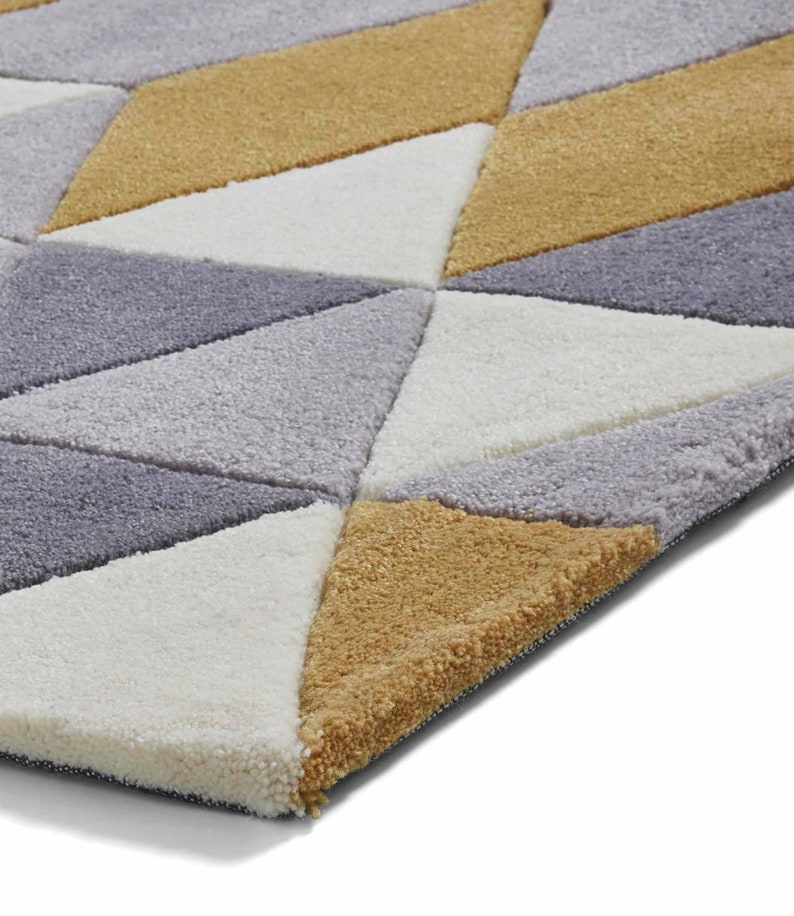 Grey and mustard geometric retro rug Etsy