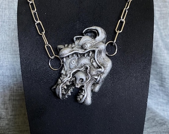 Surrealist Sculptural Necklace, Cyberpunk/Metal Jewelry - “Hypocritical wolf“