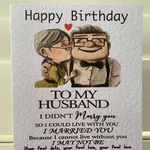 Happy Birthday card, husband birthday card, up, card for him, hubby, husband, romantic birthday card, cute birthday card, mens birthday