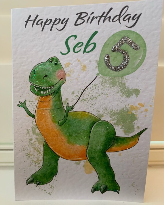 Personalised dinosaur, t-rex card, dino birthday card, boys, girls, son, daughter, brother, sister, nephew, niece, grandson, granddaughter