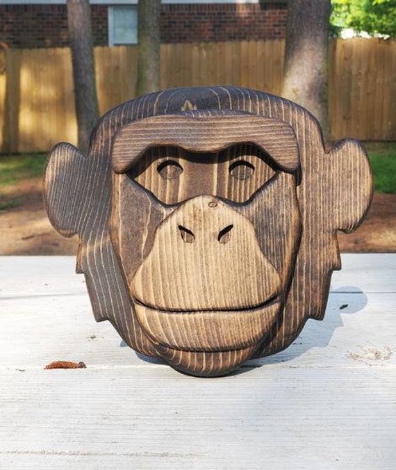 Download Chimpanzee Animal Bust Layered Wood Wooden Animal Bust Etsy