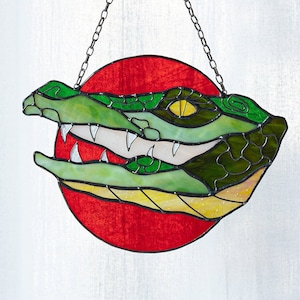 Stained glass Suncatcher crocodile. Alligator Animal. Home House. Wall Window Hanging Art Decor Decoration. Housewarming gift