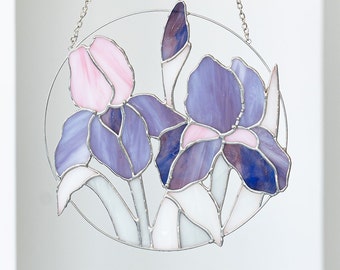 Purple Iris Flower Suncatcher | Stained Glass Spring Floral Modern Home Decor | Window Wall Hanging Mother's Day Gift