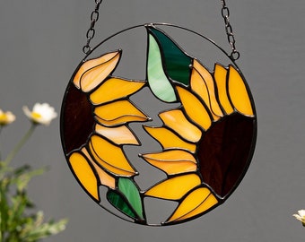 Sunflower Flower Suncatcher. Stained glass Window Wall Hangings. Grandma Ukraine gift shops, Mothers gift