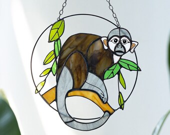 Capuchin Little Monkey Stained Glass Window Hangings Capuchin Little Monkey Stained Glass Window Hangings