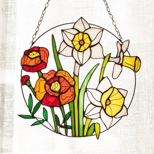 California poppies daffodils Suncatcher. Stained glass Home Decor Garden Window Wall Teacher Hangings. Mother’s day gift