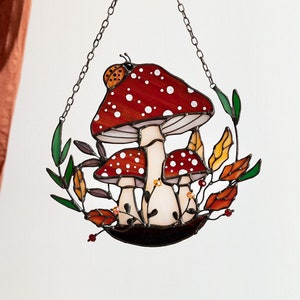 Stained Glass Fly Agaric Suncatcher: Cottagecore Mushroom Window Decor
