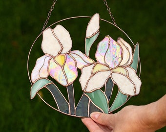 Iris Flower Suncatcher. Stained glass Home Decor Floral Pendant Garden Window Wall Teacher Hangings. Mother’s day gift