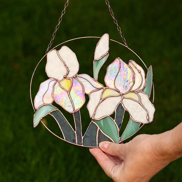 Iris Flower Suncatcher. Stained glass Home Decor Floral Pendant Garden Window Wall Teacher Hangings. Mother’s day gift