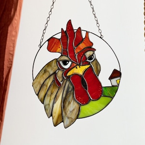 Stained glass Cock Suncatcher Rooster Window Hangings, Cottagecor art decor