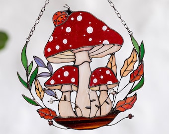 Atrapasueños de setas de vidrieras – Arte para ventanas estilo cottagecore - Regalo para el Día de la Madre