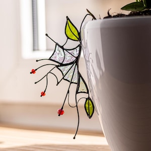 Stained Glass Pot Decoration Gift for Women, Garden Patio Home Plant Accessories, Unique Handmade Glass Art, Planter Decor