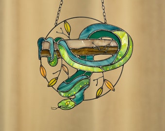 Stained Glass Art Suncatcher viper. Animal snake Serpent Home Asp. Wall Window Hanging Decor Decoration. Housewarming gift