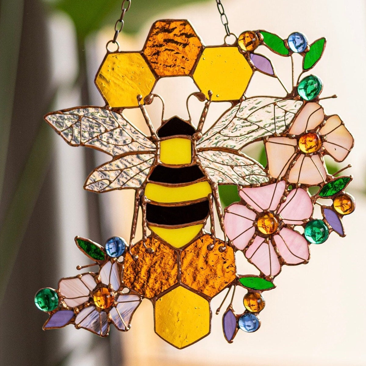 Yellow Suncatcher Honeycomb Stain Glass Home House Decor Panel Spring Window Wall Hanging Corner, Mothers Day Gift for Grandma - Etsy