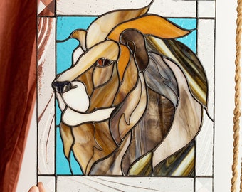 Lion Stained glass Picture Panel Home Decor Pendant Garden Window Wall Hangings Gift