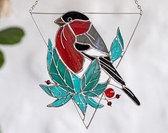 Rotmeise-Vogel-Sonnenfänger aus Glas. Wandbehangpaneel. Oma-Geschenk. Von der Natur inspirierte Heimdekoration. Innen- und Außendekoration.