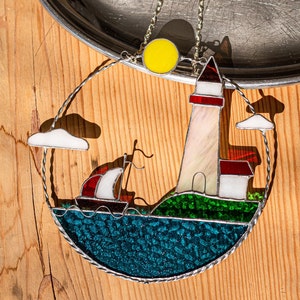 Lighthouses Suncatcher Stain Glass beacon Picture Home House Decor Window Wall Hanging Landscape Light Cling Ship