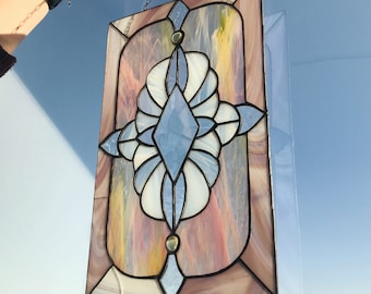 Pink Suncatcher Stain Glass Picture Home House Decor Panel Garden Window Wall Hangings Portrait Light Cling Art Corner