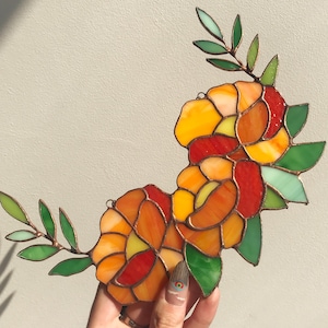 Blume Ranunkel Rose Suncatcher Blatt | Stained Glass Home Decor Cling | Geschenkidee zum Muttertag