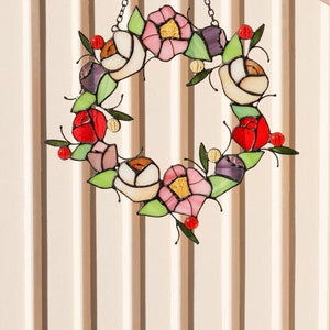 Wreaths Front Door Stain glass Suncatcher Flowers Christmas Home Decor Housewarming Window Wall Hangings Art Grandma mother’s gift