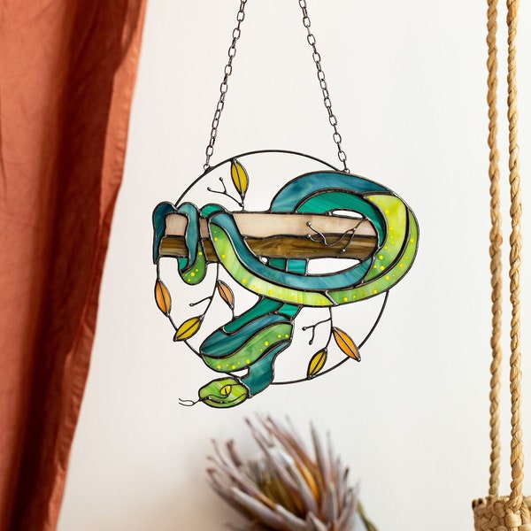 Stained Glass Art Suncatcher viper. Animal snake Serpent Home Asp. Wall Window Hanging Decor Decoration. Housewarming gift