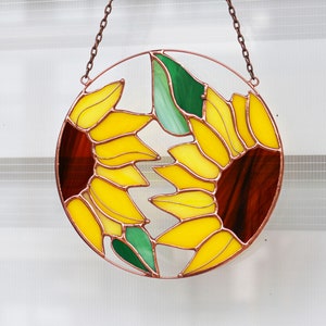 Zonnebloembloem Zonnevanger. Gebrandschilderd glas Home Decor Lentetuin Raam Wandkleden. Cadeauwinkels oma Oekraïne, moedercadeau